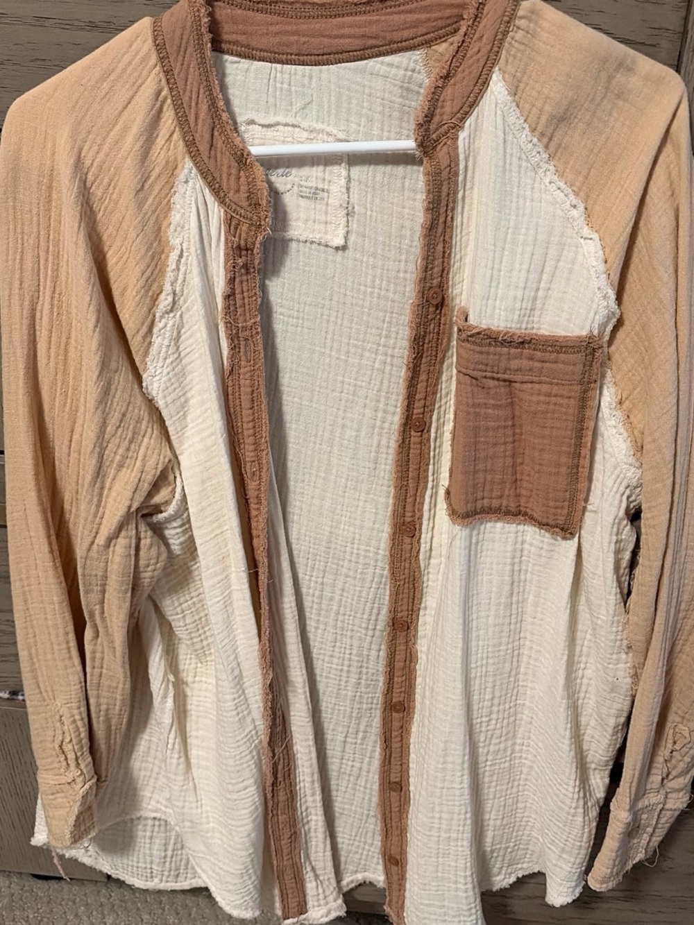 aerie Cream & Tan Lightweight Gauze Top